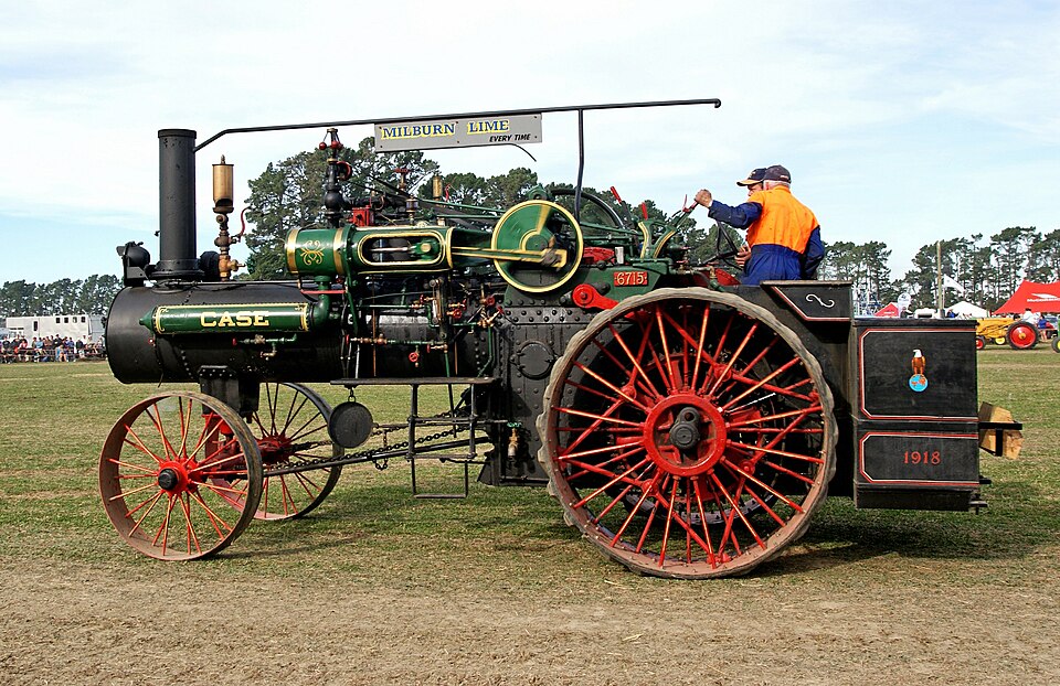 A Case steam traction engine on a field